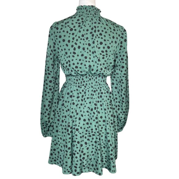 SHEIN Women's All Over Print Shirred Waist & Neck Balloon Sleeve Dress Sz Small - Picture 3 of 8